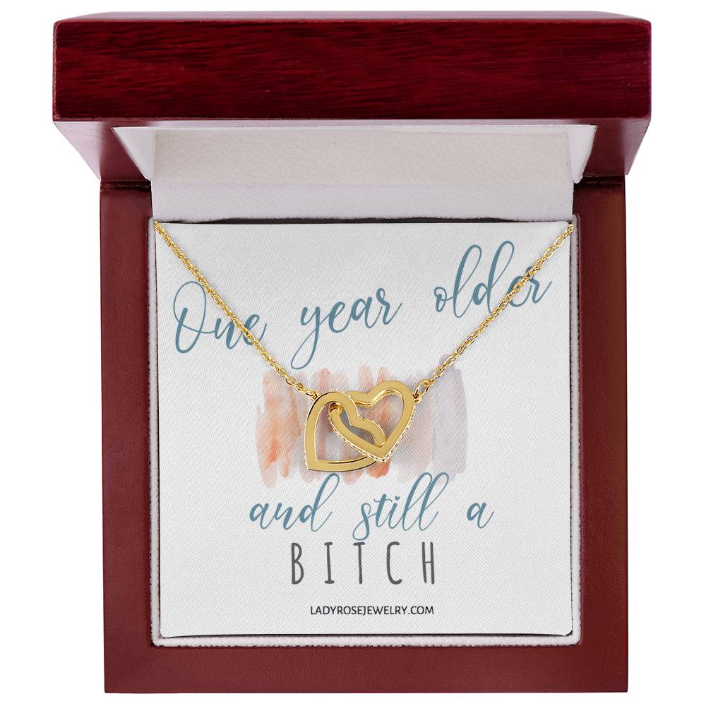 Birthday Bitch Interlocking Hearts Necklace