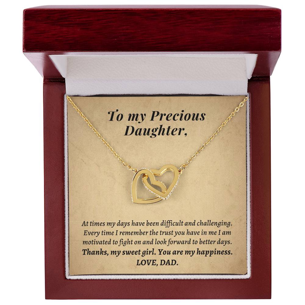 Gift For Daughter From Dad - Thanks My Sweet Girl You Are My Happiness Interlocking Hearts Necklace