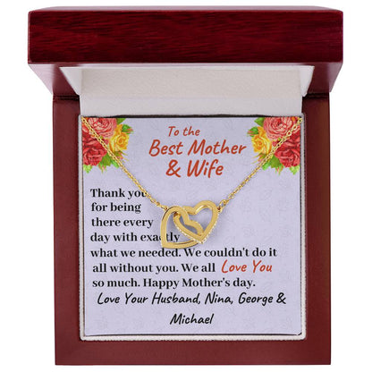 To The Best Mother And Wife Interlocking Hearts Necklace