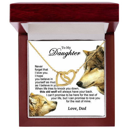 For Your Daughter - This Old Wolf Will Always Have Your Back Interlocking Hearts Necklace