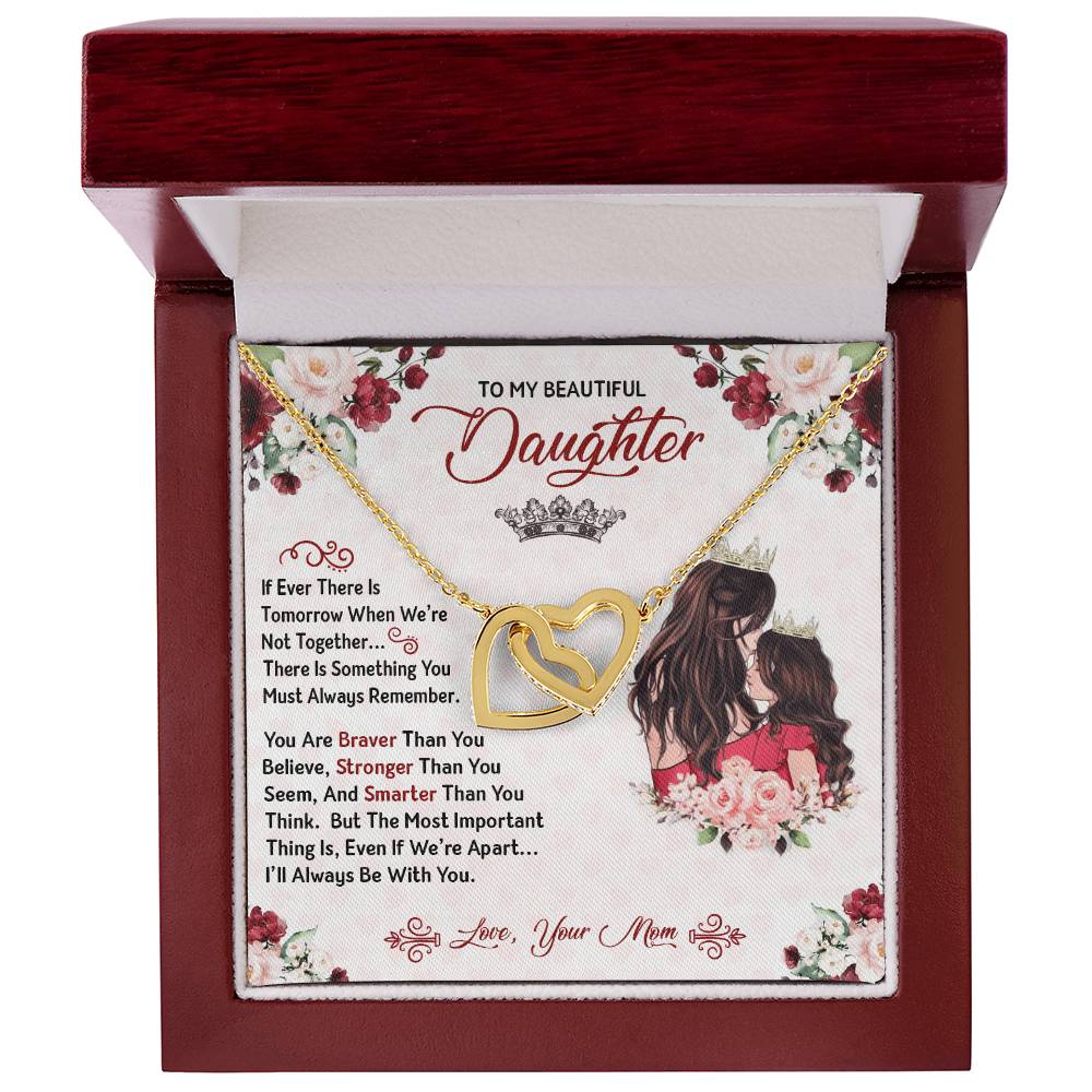 You Are Braver Stronger Smarter Heart Necklace Gift Set - To My Daughter Interlocking Hearts Necklace