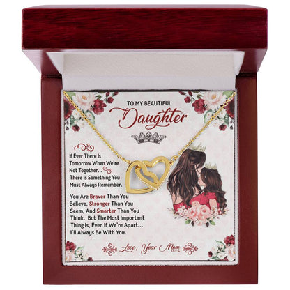 You Are Braver Stronger Smarter Heart Necklace Gift Set - To My Daughter Interlocking Hearts Necklace