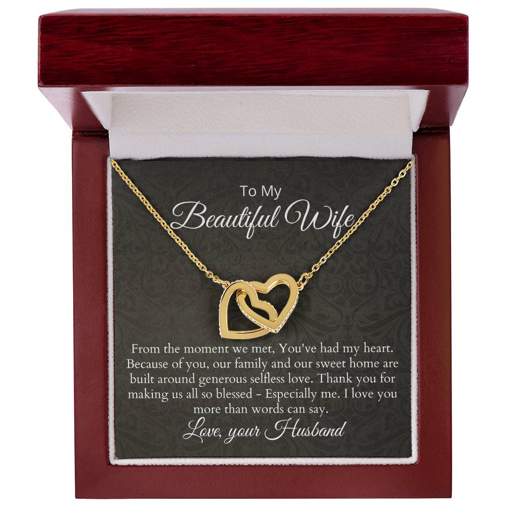 Anniversary Birthday Gift For Wife - Necklace & Message Card Interlocking Hearts Necklace