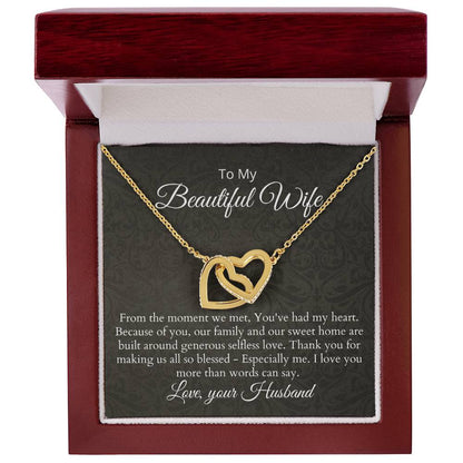 Anniversary Birthday Gift For Wife - Necklace & Message Card Interlocking Hearts Necklace