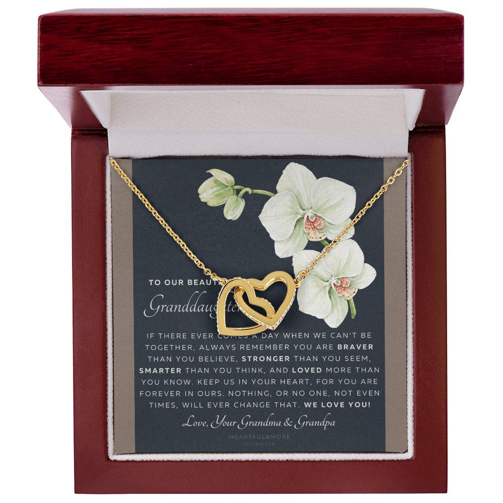 Gift For Granddaughter From Grandma & Grandpa To Our Granddaughter Live Your Dreams Birthday Graduation Christmas Interlocking Hearts Necklace