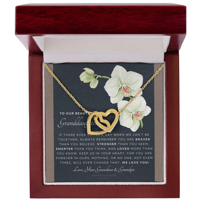 Gift For Granddaughter From Grandma & Grandpa To Our Granddaughter Live Your Dreams Birthday Graduation Christmas Interlocking Hearts Necklace