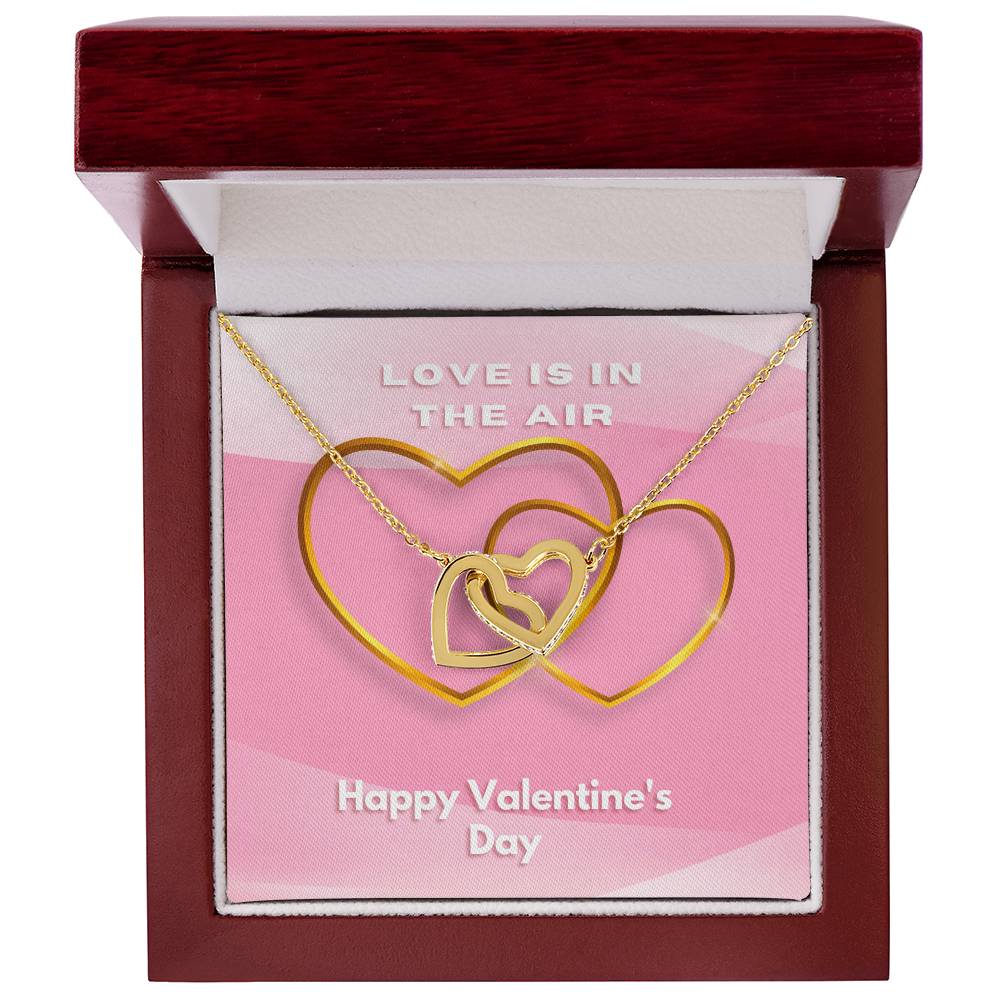 Two Hearts Embellished Love Is In The Air Interlocking Hearts Necklace