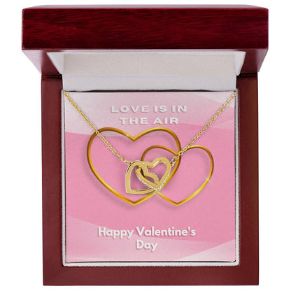 Two Hearts Embellished Love Is In The Air Interlocking Hearts Necklace