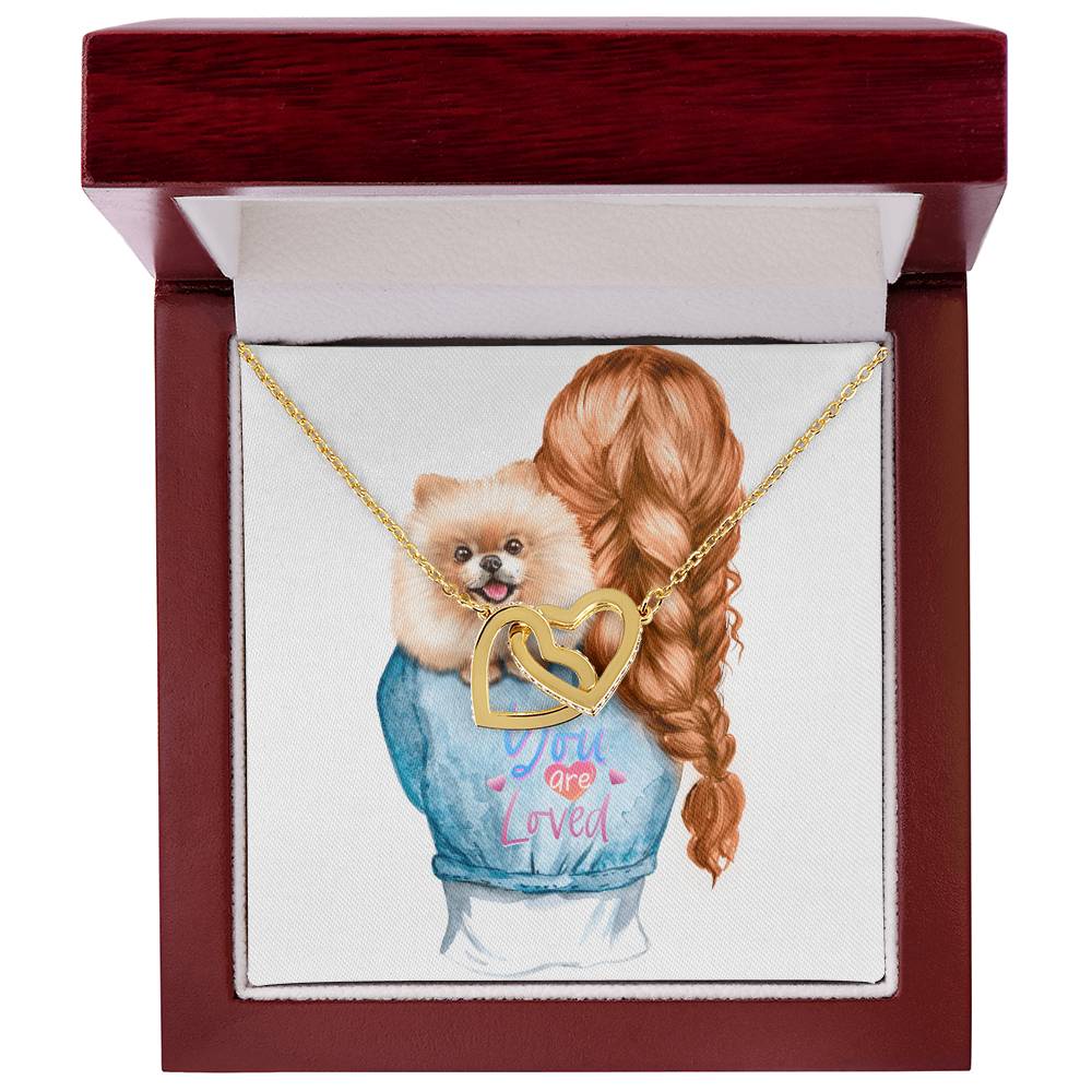 Dog Mom Pom Pomeranian Lovers Two Interlocking Hearts Gift Necklace Interlocking Hearts Necklace