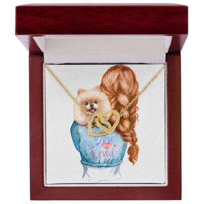 Dog Mom Pom Pomeranian Lovers Two Interlocking Hearts Gift Necklace Interlocking Hearts Necklace