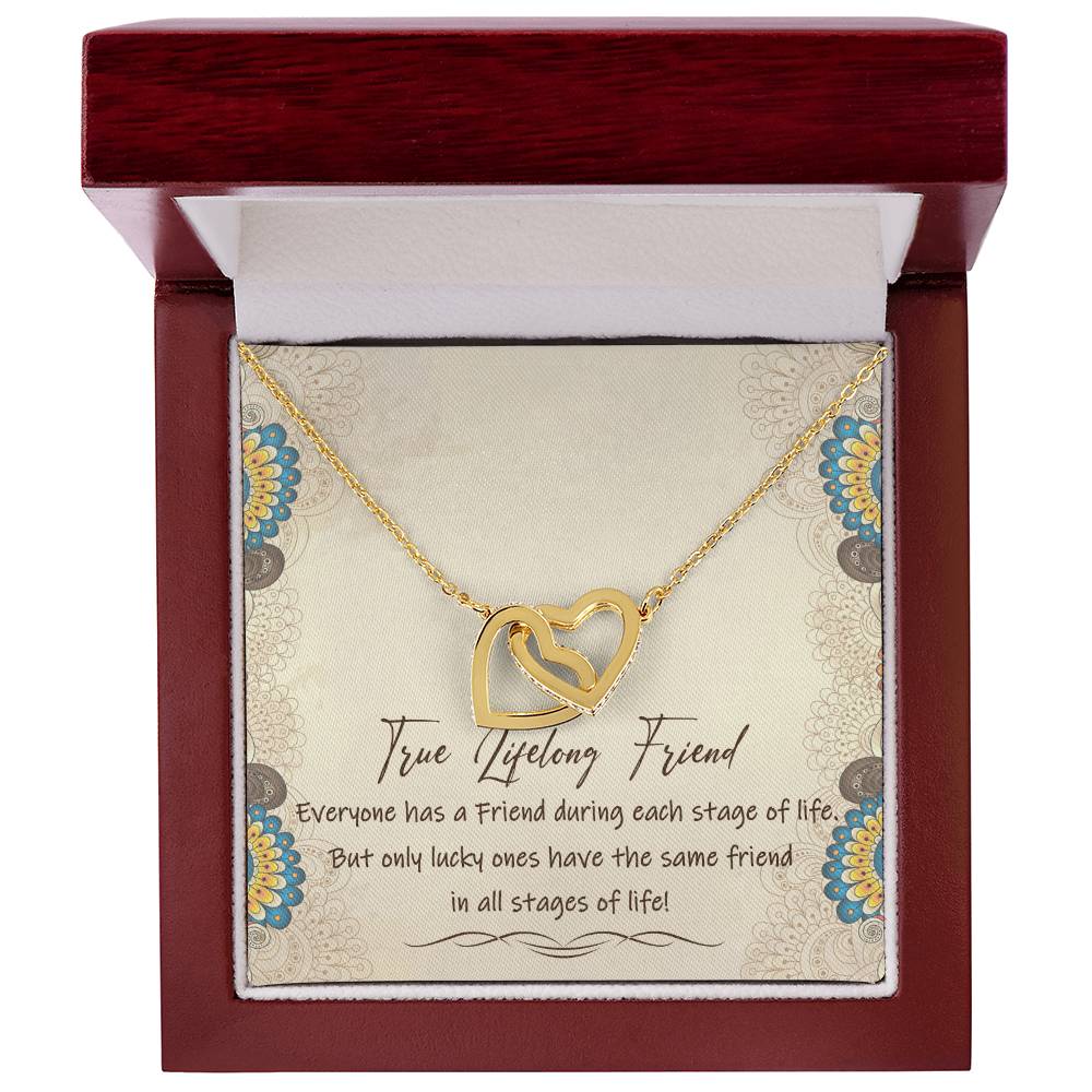 True Lifelong Friend Interlocking Hearts Necklace Message Card