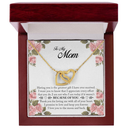 Because Of You Mom Interlocking Hearts Necklace
