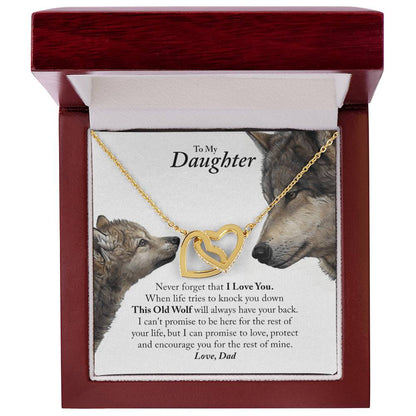 Daughter - This Old Wolf Will Always Have Your Back In Usa Interlocking Hearts Necklace