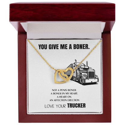 Truck Driver Wife Gifts You Give Me A Boner Truck Driver Wife Necklace Trucker Love For Soulmate Interlocking Hearts Necklace