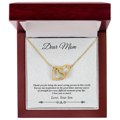 'Dear Mom' Linked Hearts Necklace - The Most Caring Person In This World Interlocking Hearts Necklace