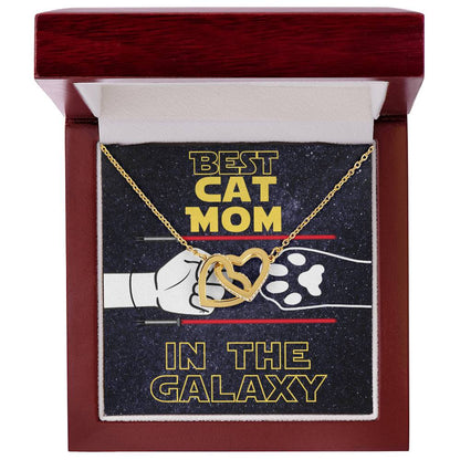 Best Cat Mom In The Galaxy Hearts Interlocked Necklace Cat Owner Jewelry Gift For Cat Lover Gift To Cat Mom Necklace From Cat Interlocking Hearts Necklace