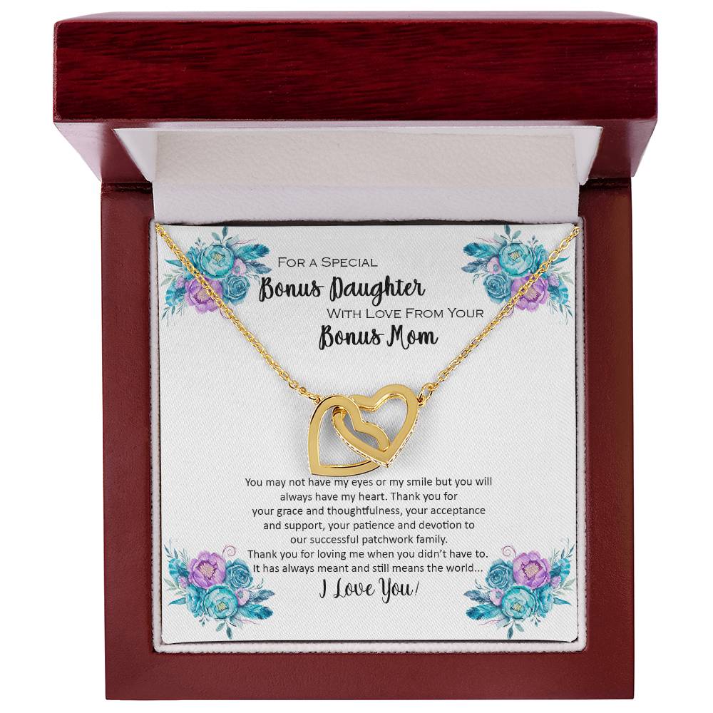 Bonus Daughter From Bonus Mom No Dna But You Have My Heart Interlocking Hearts Necklace