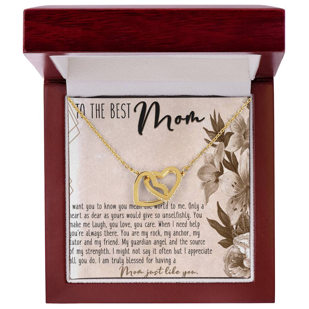 To The Best Mom Interlocking Hearts Necklace Message Card