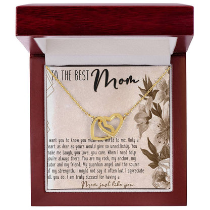 To The Best Mom Interlocking Hearts Necklace Message Card