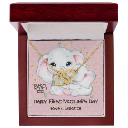 Customizable Happy First Mothers Day Interlocking Hearts Necklace