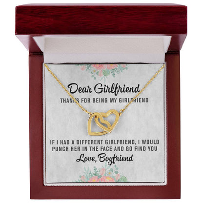 Dear Girlfriend Interlocking Hearts Necklace Message Card