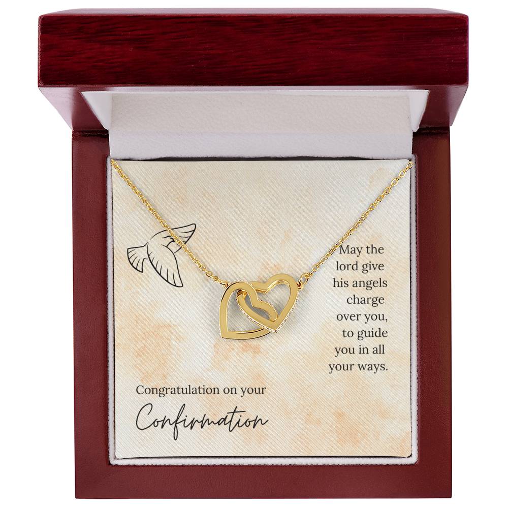 Congratulation On Your Confirmation - May The Lord Give His Angels Charge Over You To Guide You In All Your Ways - Necklace Interlocking Hearts Necklace