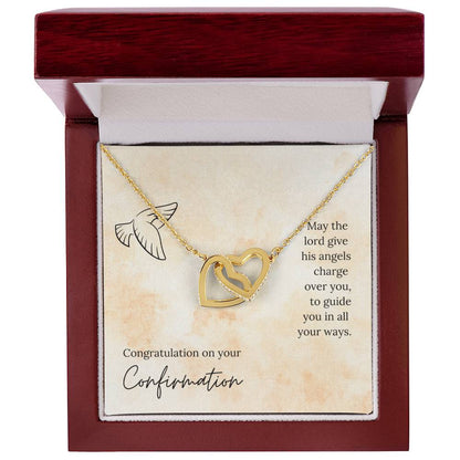 Congratulation On Your Confirmation - May The Lord Give His Angels Charge Over You To Guide You In All Your Ways - Necklace Interlocking Hearts Necklace