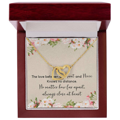 Aunt And Niece The Love No Distance Interlocking Hearts Necklace Birthday Message Card Gift