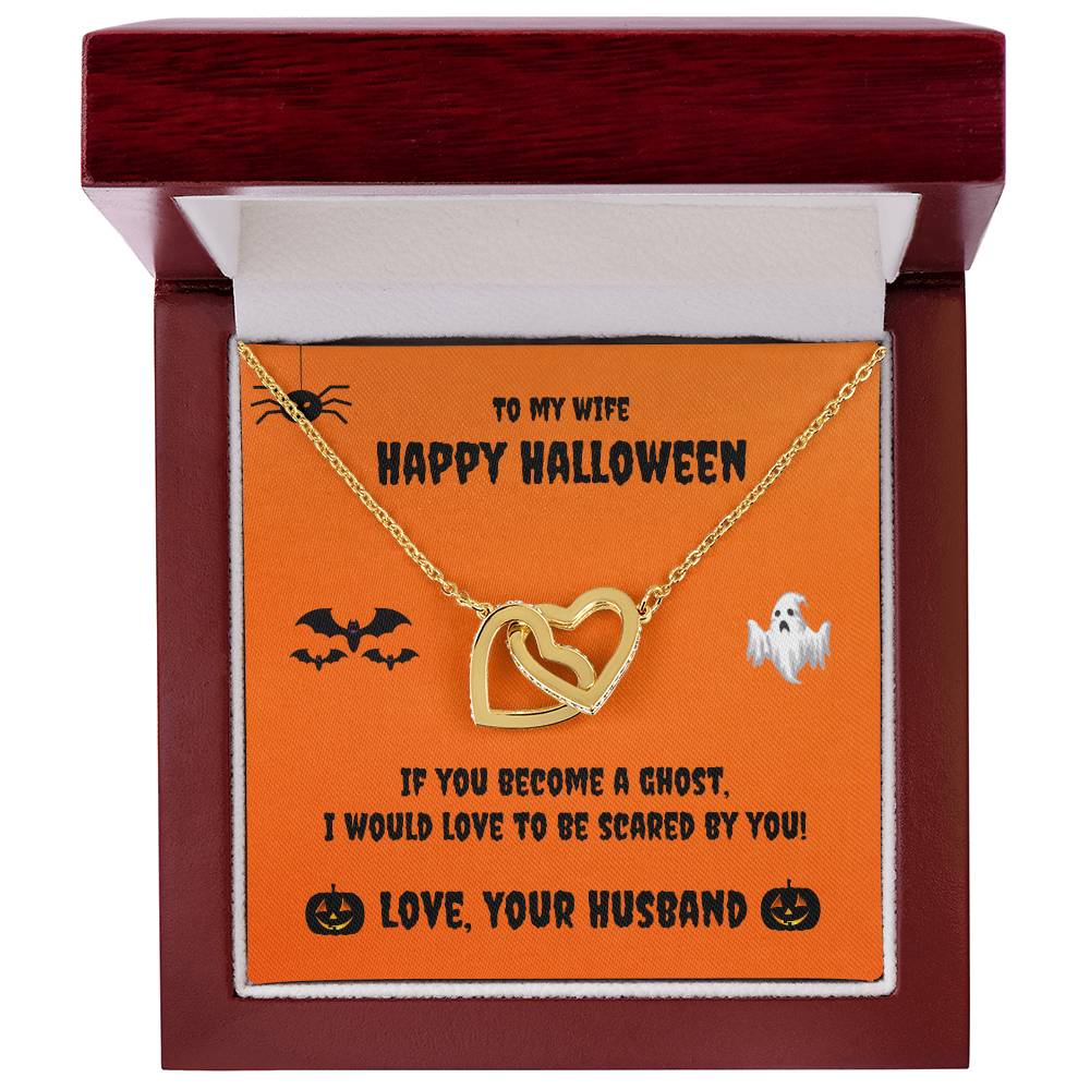 Two Hearts Necklace - Happy Halloween - To My Wife Cubic Zirconia Interlocking Hearts Necklace