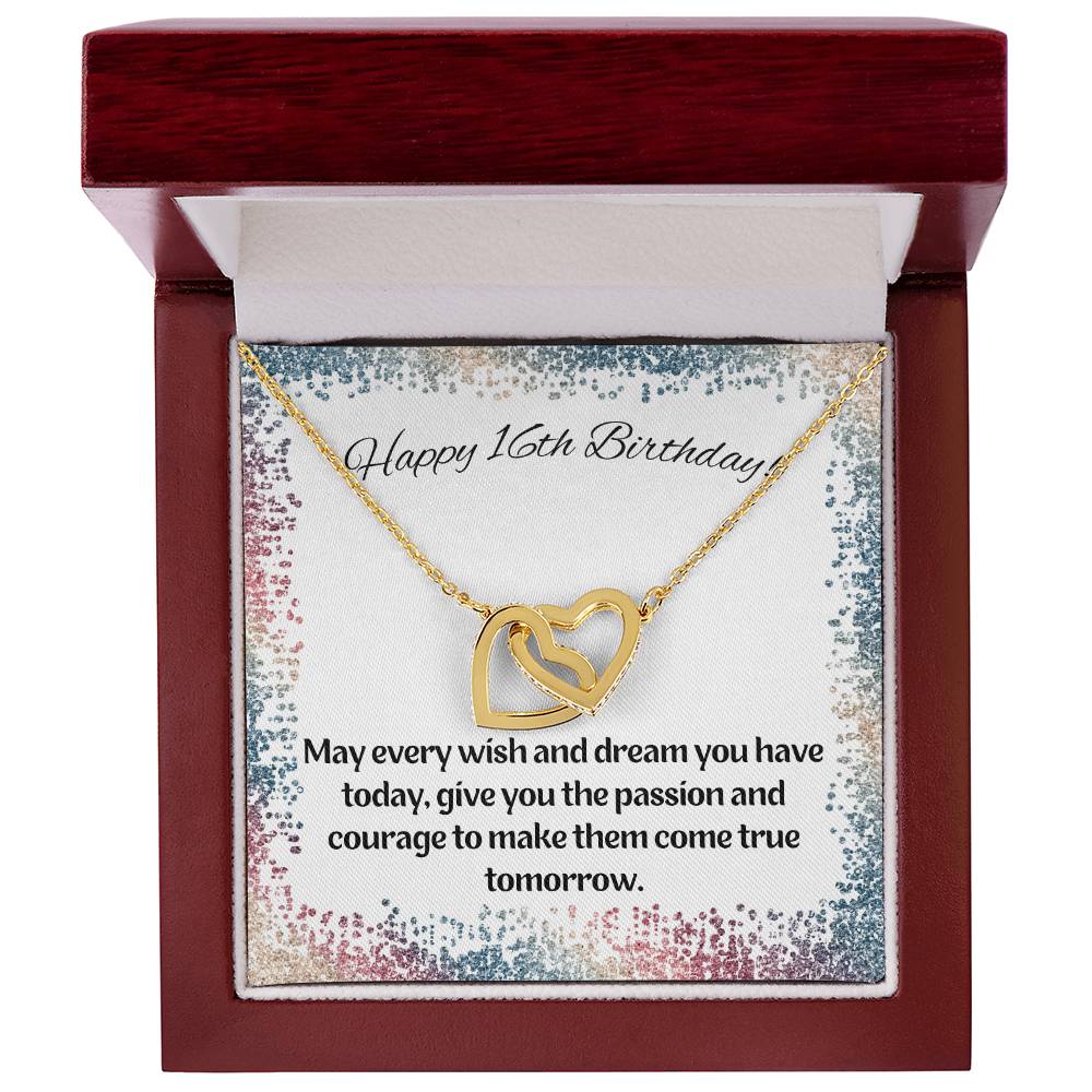 16Th Birthday-Rainbow Sparkle-Daughter Granddaughter Sister Interlocking Hearts Necklace