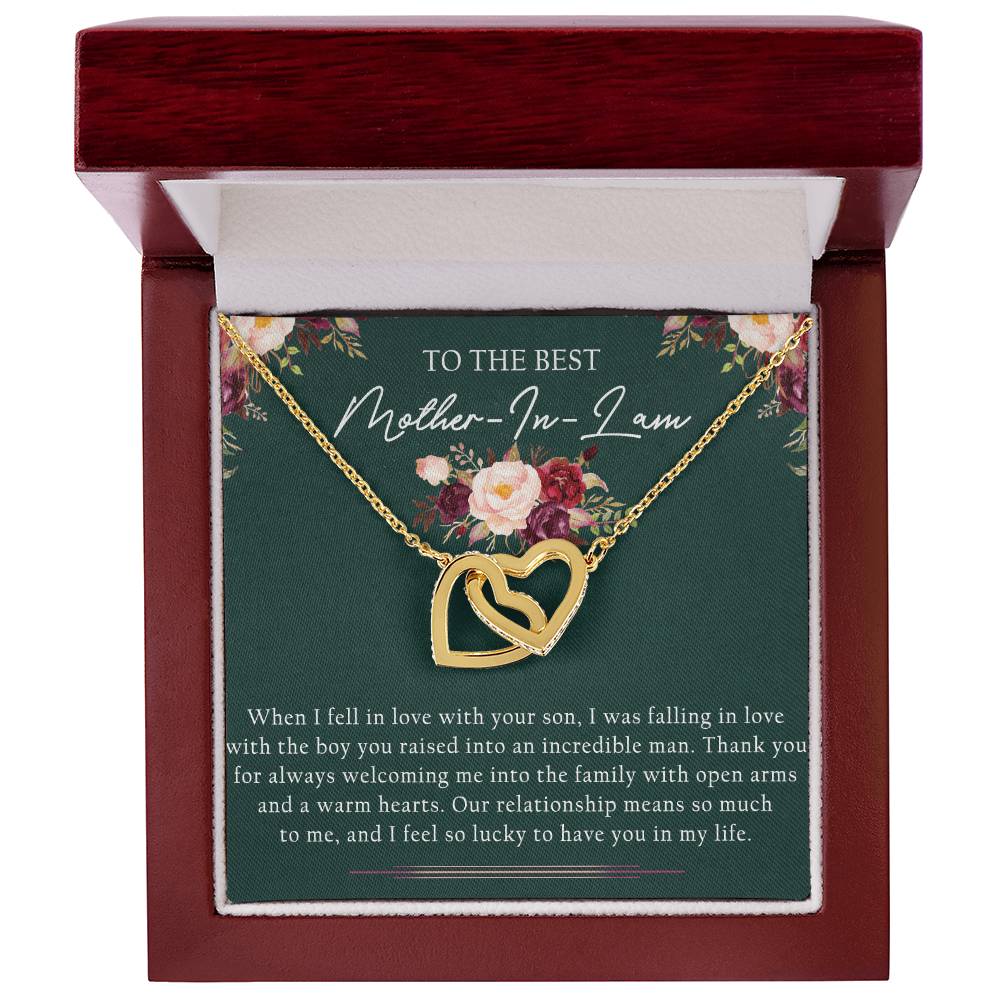 To The Best Mother-In-Law Interlocking Hearts Necklace Message Card