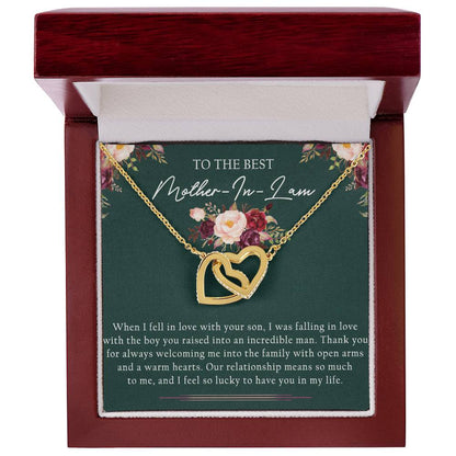 To The Best Mother-In-Law Interlocking Hearts Necklace Message Card