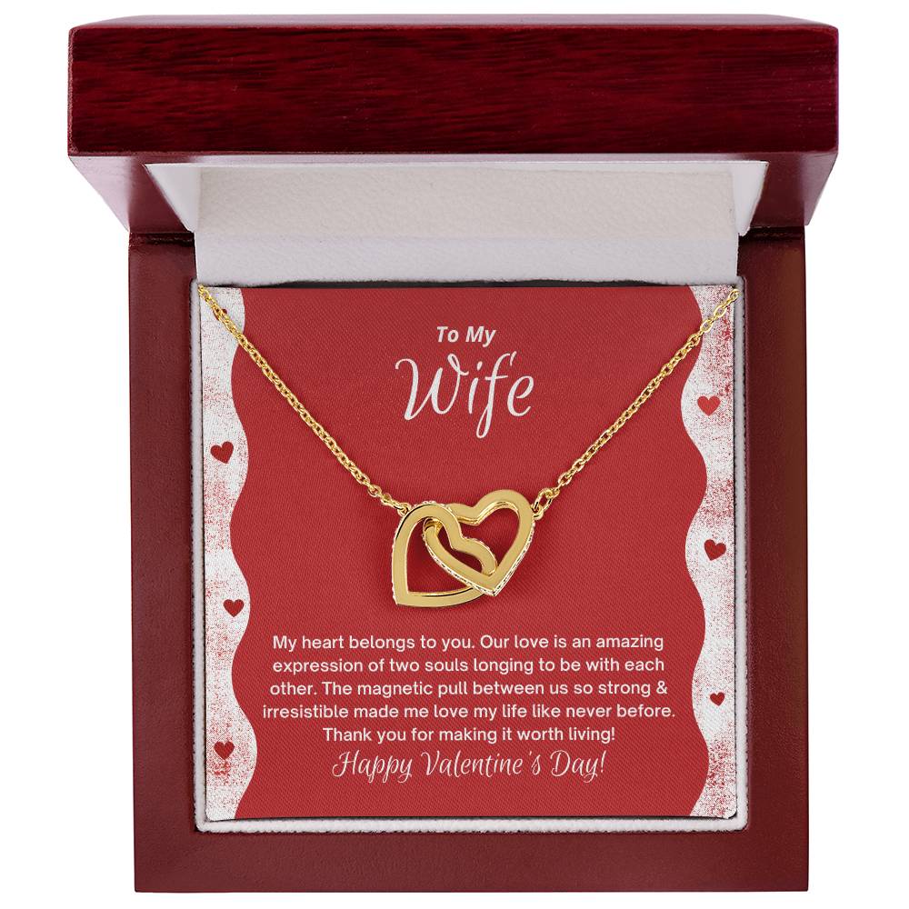 To My Wife - My Heart Belongs To You - Happy Valentine'S Day Interlocking Hearts Necklace