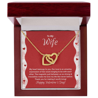 To My Wife - My Heart Belongs To You - Happy Valentine'S Day Interlocking Hearts Necklace