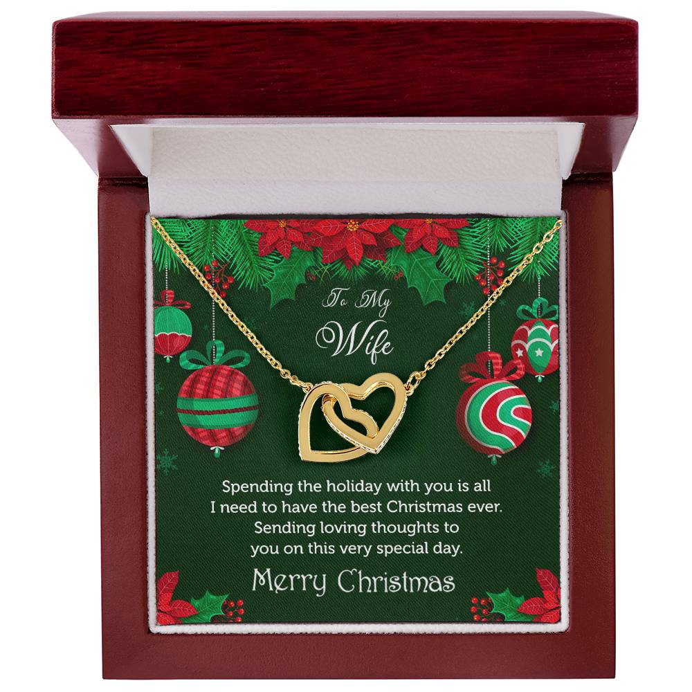 To My Wife - Merry Christmas Rose Gold And Silver Double Heart Necklace Interlocking Hearts Necklace