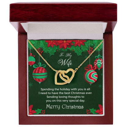 To My Wife - Merry Christmas Rose Gold And Silver Double Heart Necklace Interlocking Hearts Necklace