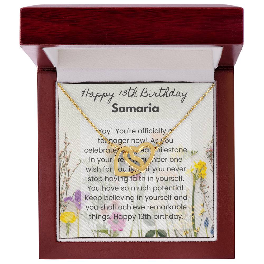 13Th Birthday Card Interlocking Hearts Necklace