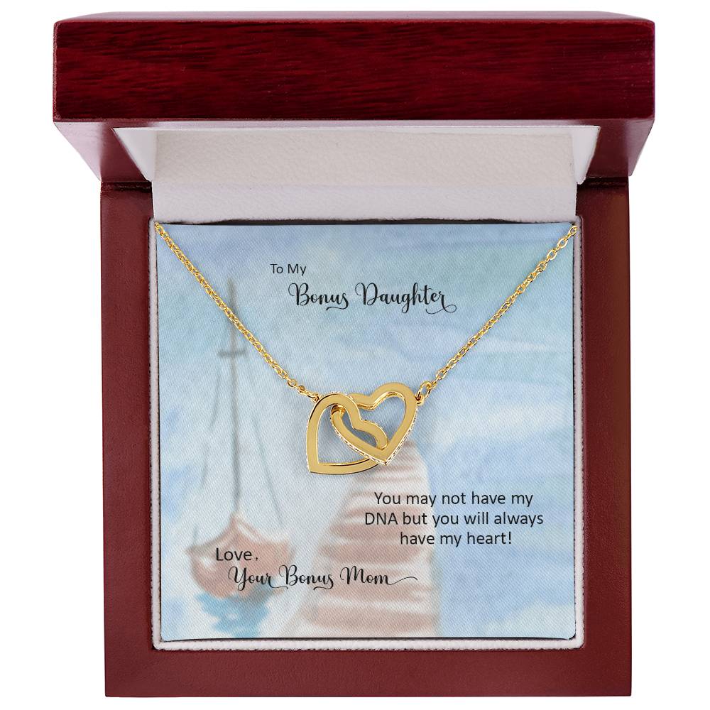 Bonus Daughter From Bonus Mom No Dna But You Have My Heart Interlocking Hearts Necklace