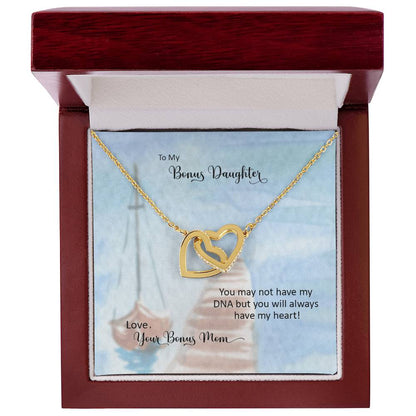 Bonus Daughter From Bonus Mom No Dna But You Have My Heart Interlocking Hearts Necklace