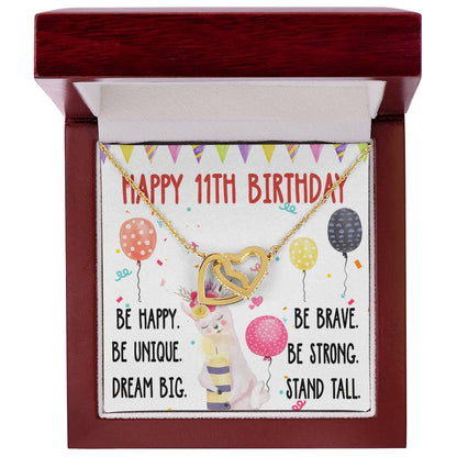 11Th Birthday Necklace Gift For Girl Daughter Birthday Gift For 11 Years Old Teen Birthday Gift Cute Llama Interlocking Hearts Necklace
