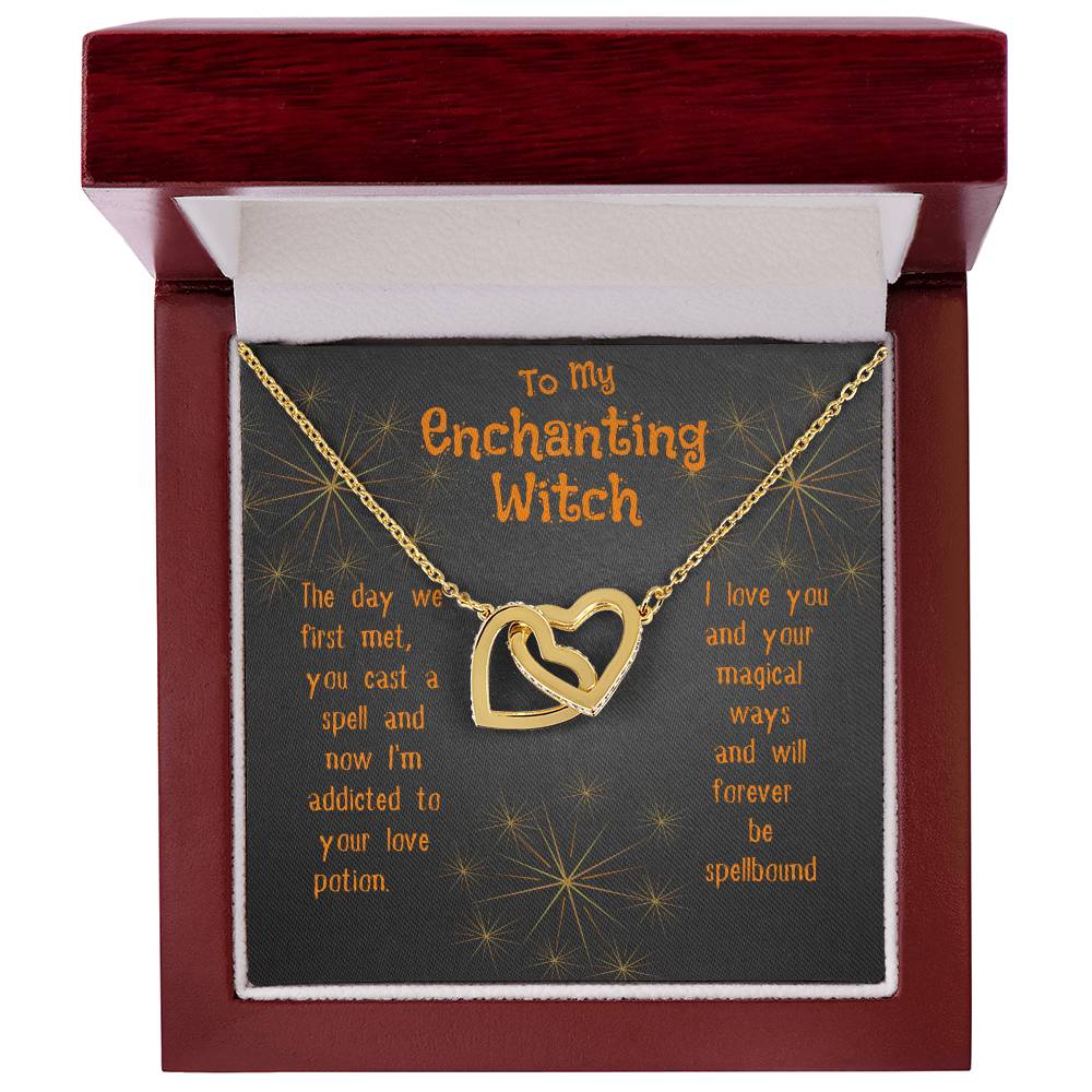 Enchanting Witch Interlocking Hearts Necklace Halloween Gift