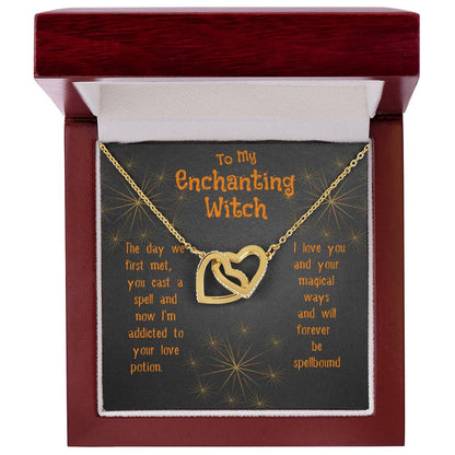 Enchanting Witch Interlocking Hearts Necklace Halloween Gift