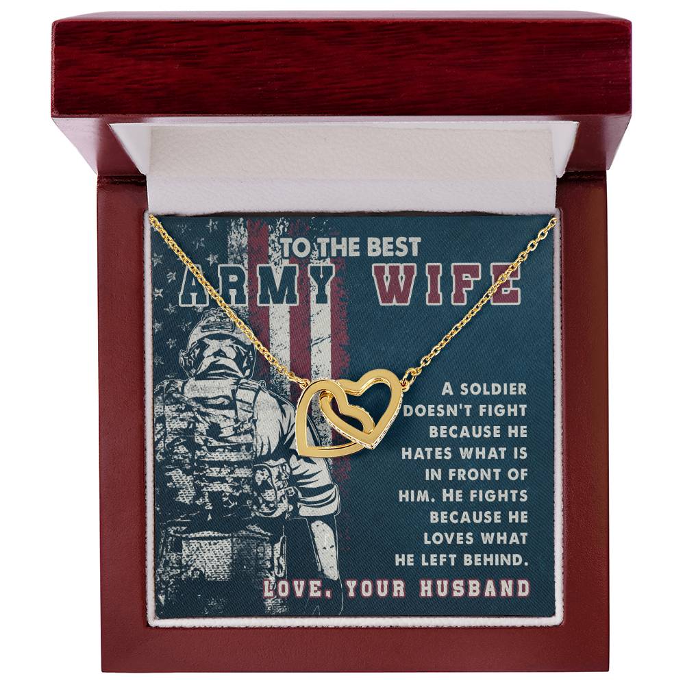 Two Heart Necklace To My Best Army Wife Amazing Gift From Husband Independence Gift Army Soldier Gift Pride Of Usa Love My Country Interlocking Hearts Necklace