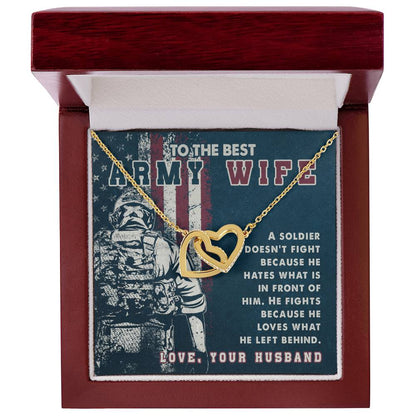 Two Heart Necklace To My Best Army Wife Amazing Gift From Husband Independence Gift Army Soldier Gift Pride Of Usa Love My Country Interlocking Hearts Necklace