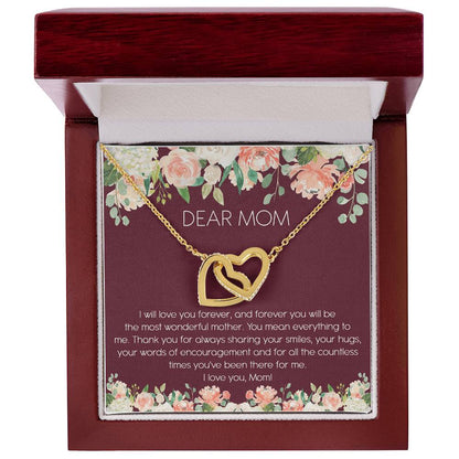 Dear Mom Watercolor Flower Interlocking Hearts Necklace Mother'S Day Message Card