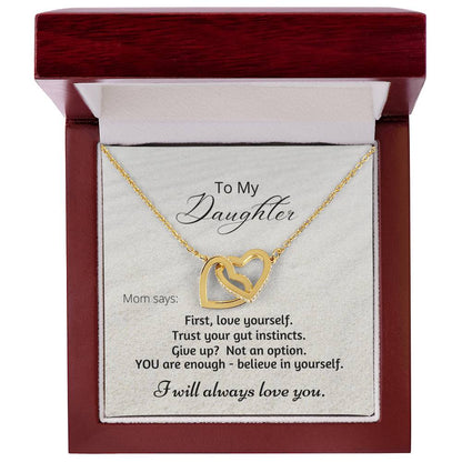 Gift For Daughter Linked Hearts Mom Says Encouragement Message Interlocking Hearts Necklace