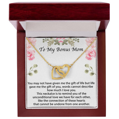 Bonus Mom Gift Bonus Mom Necklace Unbiological Mom Gift Unbiological Mom Neclace Card Mother'S Day Gift For Stepmom Foster Mom In Law Interlocking Hearts Necklace