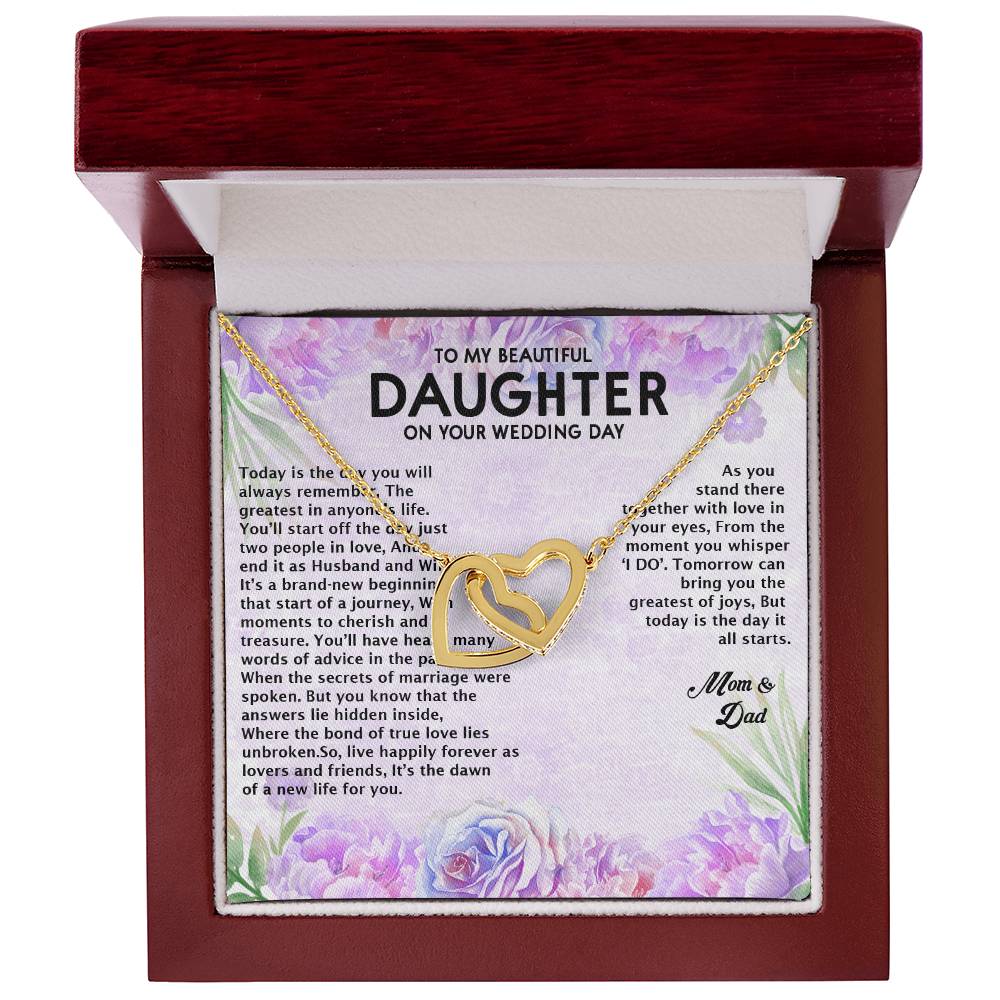 Wedding Day Gift - To My Beautiful Daughter Interlocking Hearts Necklace