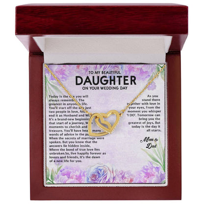 Wedding Day Gift - To My Beautiful Daughter Interlocking Hearts Necklace