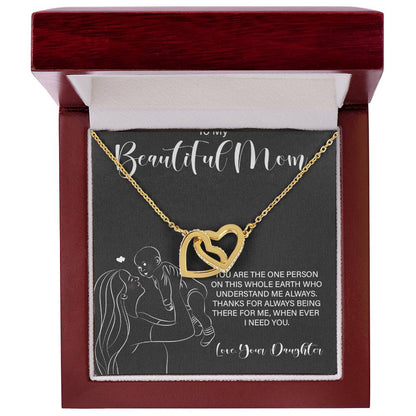 To My Wonderful Mom - Love From Daughter - Princess Love For Mom Interlocking Hearts Necklace